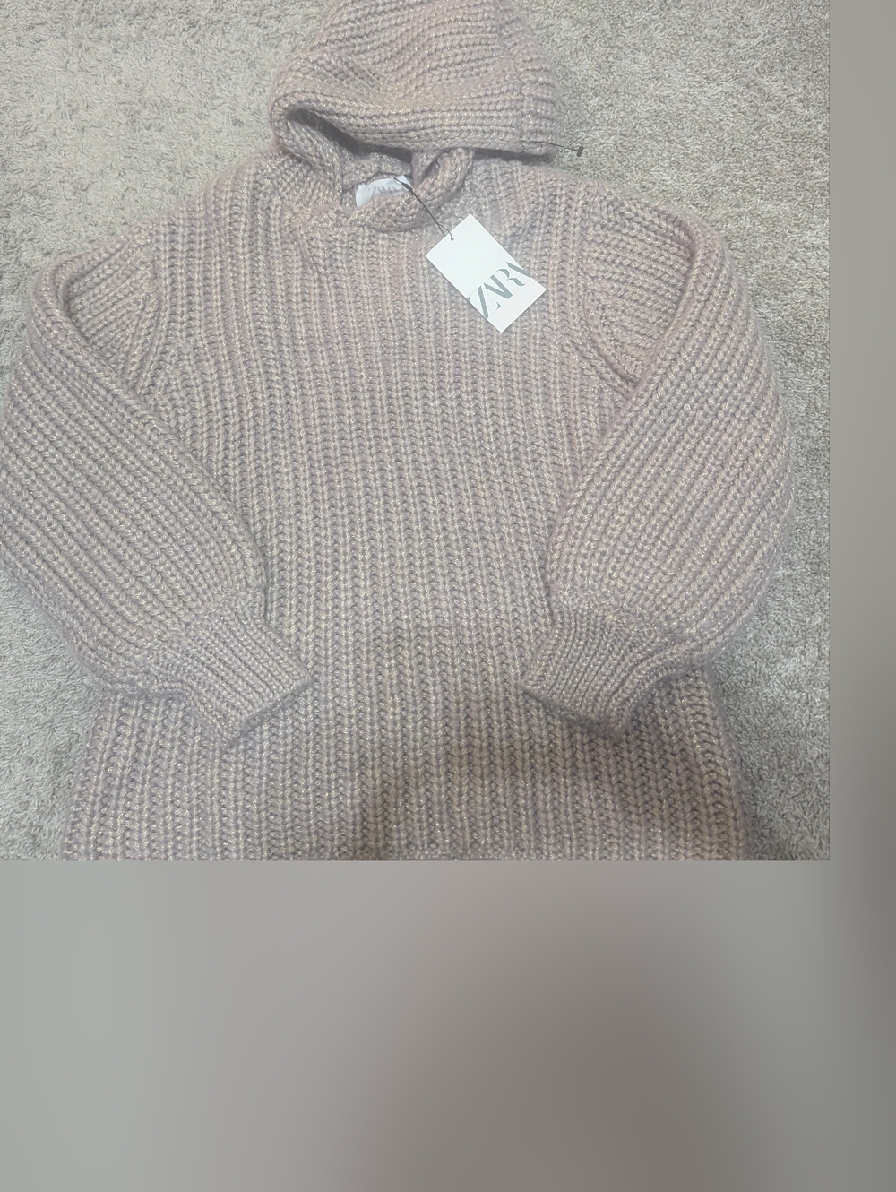 Zara Ribbed Hooded Turtleneck Sweater in Taupe